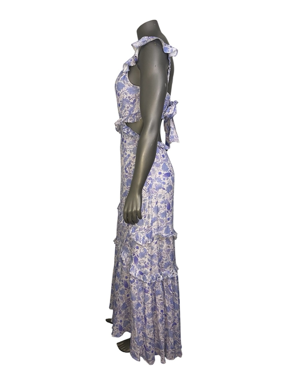 Astr The Label Cassis Dress S Blue Floral Maxi Ruffled Flowy Painterly Pastel - Picture 3 of 13